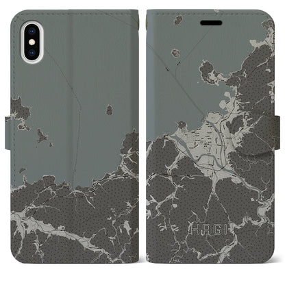 【萩（山口県）】地図柄iPhoneケース（手帳タイプ）モノトーン・iPhone XS Max 用