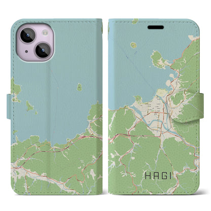 【萩（山口県）】地図柄iPhoneケース（手帳タイプ）ナチュラル・iPhone 14 用