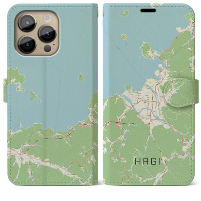 【萩（山口県）】地図柄iPhoneケース（手帳タイプ）ナチュラル・iPhone 14 Pro Max 用