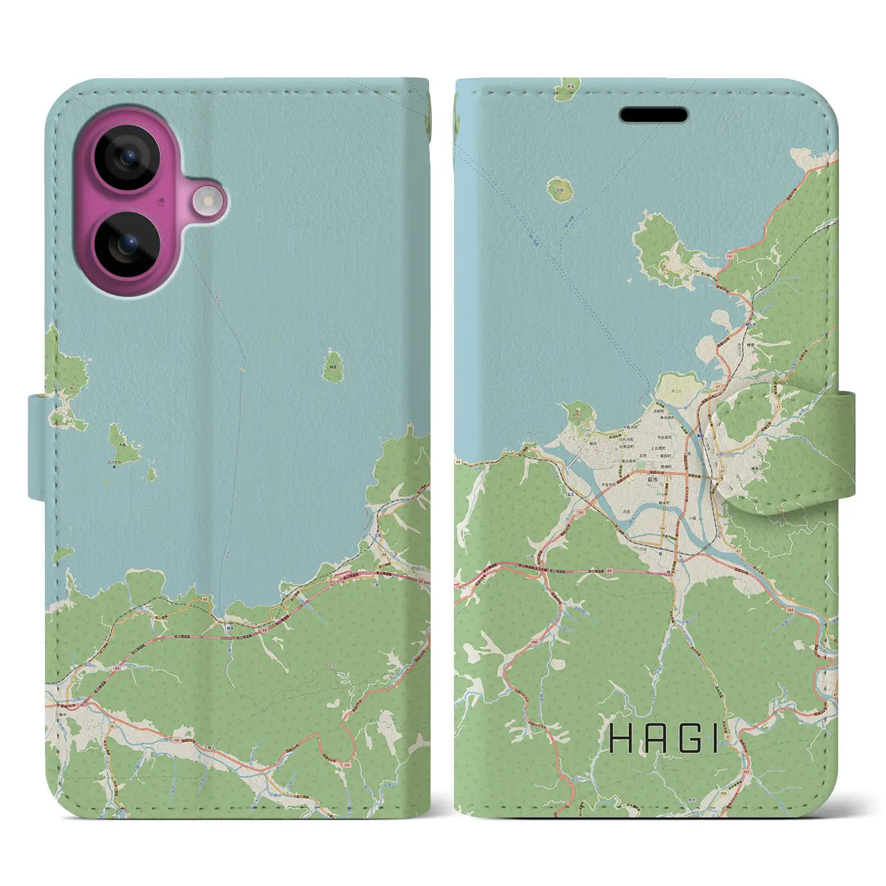 【萩（山口県）】地図柄iPhoneケース（手帳タイプ）ナチュラル・iPhone 16 Pro 用