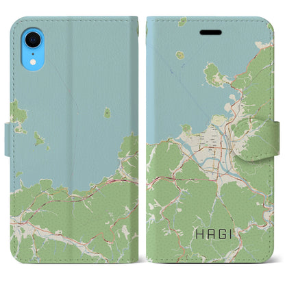 【萩（山口県）】地図柄iPhoneケース（手帳タイプ）ナチュラル・iPhone XR 用