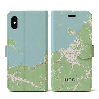 【萩（山口県）】地図柄iPhoneケース（手帳タイプ）ナチュラル・iPhone XS / X 用