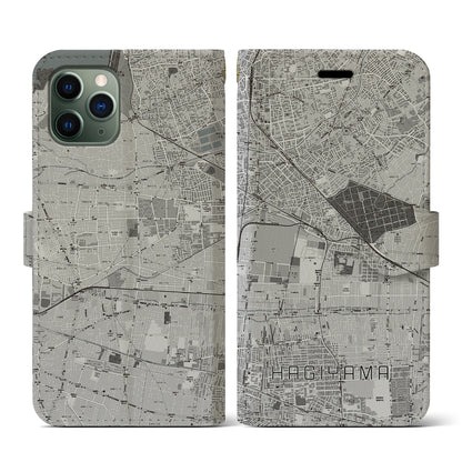 【萩山（東京都）】地図柄iPhoneケース（手帳タイプ）モノトーン・iPhone 11 Pro 用