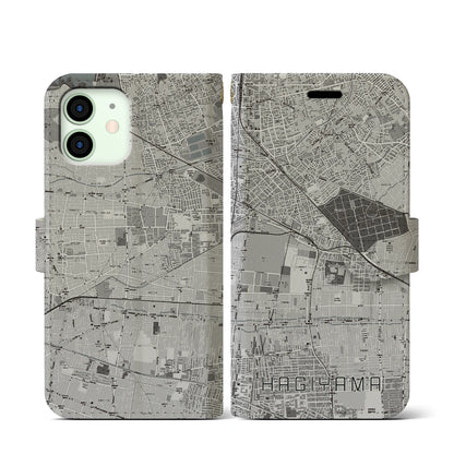 【萩山（東京都）】地図柄iPhoneケース（手帳タイプ）モノトーン・iPhone 12 mini 用
