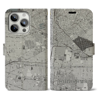 【萩山（東京都）】地図柄iPhoneケース（手帳タイプ）モノトーン・iPhone 15 Pro 用