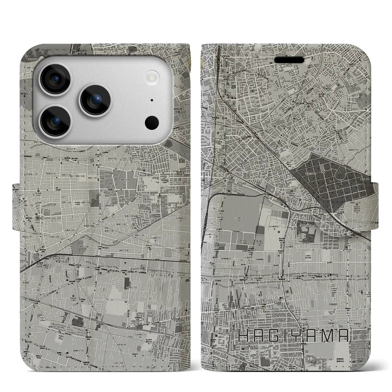 【萩山（東京都）】地図柄iPhoneケース（手帳タイプ）