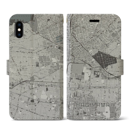 【萩山（東京都）】地図柄iPhoneケース（手帳タイプ）モノトーン・iPhone XS / X 用