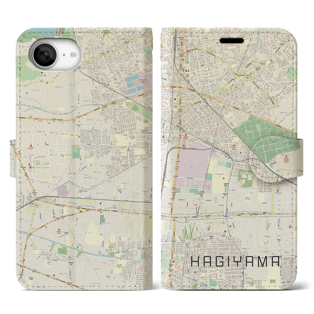 【萩山（東京都）】地図柄iPhoneケース（手帳タイプ）