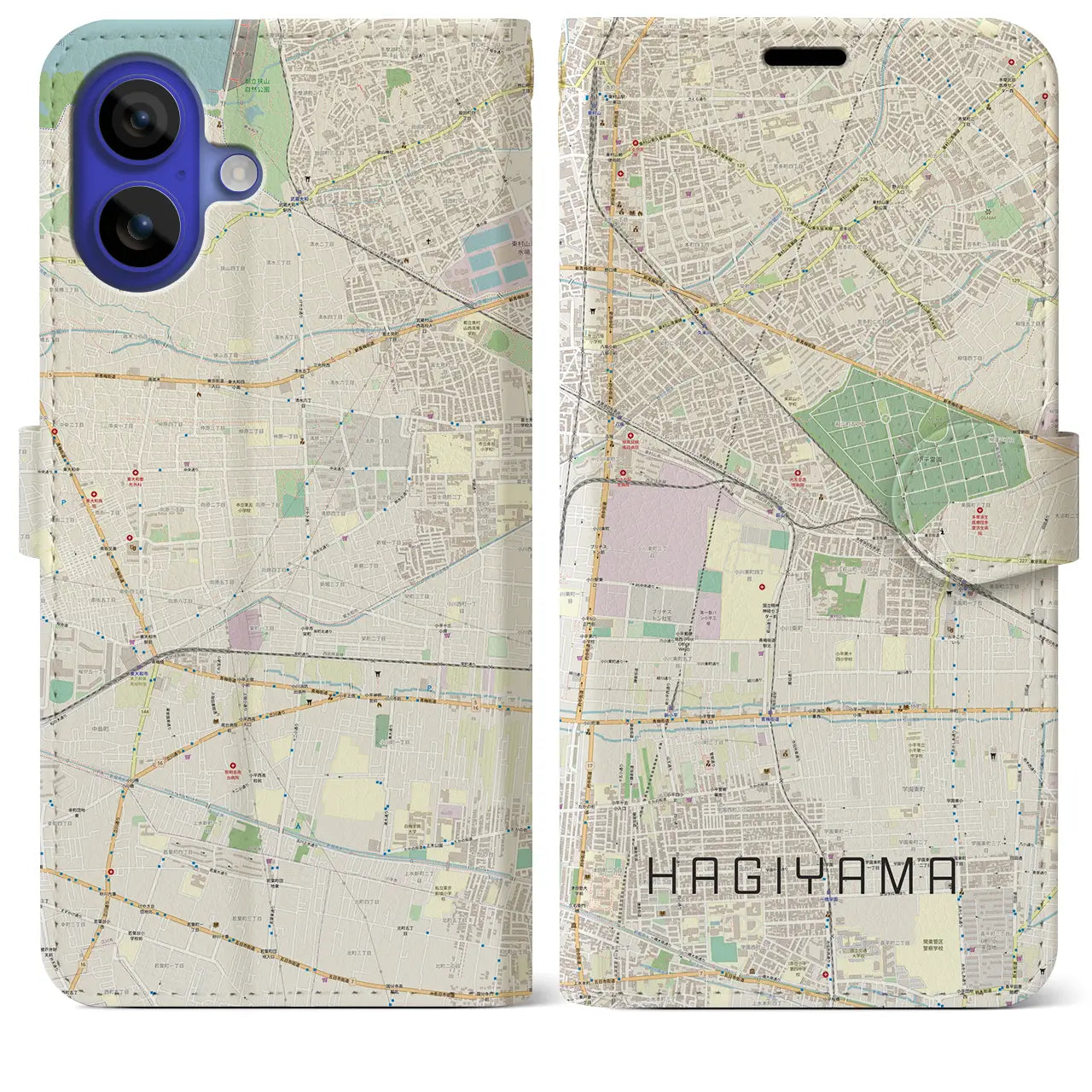 【萩山（東京都）】地図柄iPhoneケース（手帳タイプ）