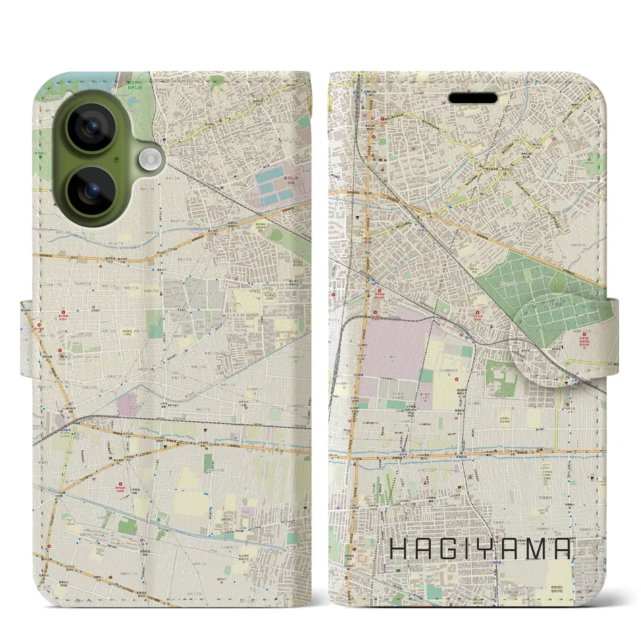 【萩山（東京都）】地図柄iPhoneケース（手帳タイプ）