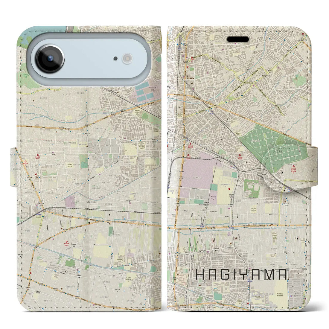 【萩山（東京都）】地図柄iPhoneケース（手帳タイプ）ナチュラル・iPhone 17 Pro Max 用