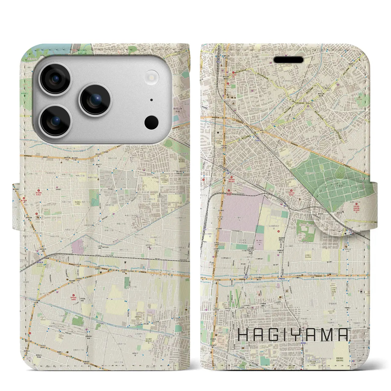 【萩山（東京都）】地図柄iPhoneケース（手帳タイプ）