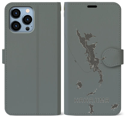 【母島（東京都）】地図柄iPhoneケース（手帳タイプ）モノトーン・iPhone 13 Pro Max 用