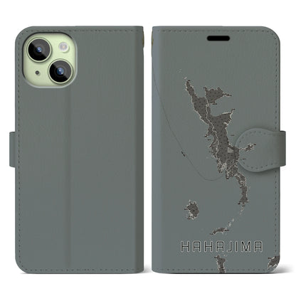 【母島（東京都）】地図柄iPhoneケース（手帳タイプ）モノトーン・iPhone 15 用