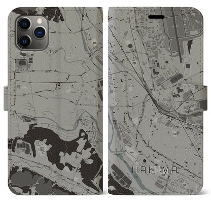 【拝島（東京都）】地図柄iPhoneケース（手帳タイプ）モノトーン・iPhone 11 Pro Max 用