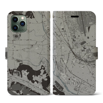 【拝島（東京都）】地図柄iPhoneケース（手帳タイプ）モノトーン・iPhone 11 Pro 用