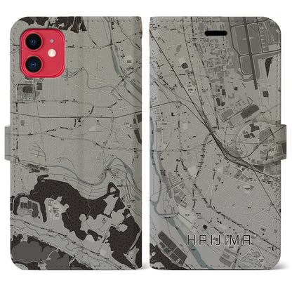 【拝島（東京都）】地図柄iPhoneケース（手帳タイプ）モノトーン・iPhone 11 用