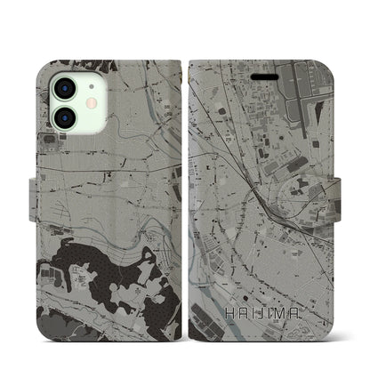 【拝島（東京都）】地図柄iPhoneケース（手帳タイプ）モノトーン・iPhone 12 mini 用