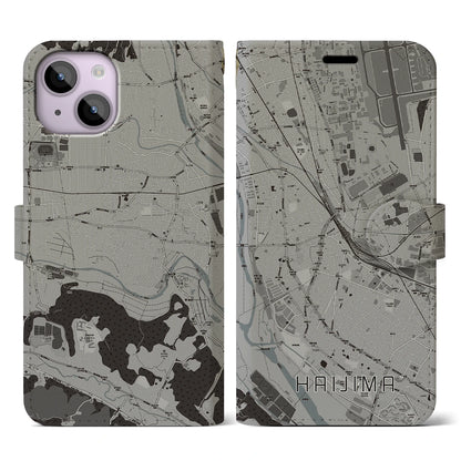 【拝島（東京都）】地図柄iPhoneケース（手帳タイプ）モノトーン・iPhone 14 用