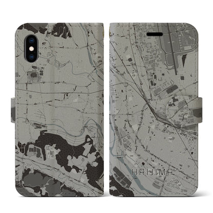 【拝島（東京都）】地図柄iPhoneケース（手帳タイプ）モノトーン・iPhone XS / X 用