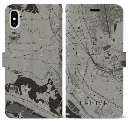 【拝島（東京都）】地図柄iPhoneケース（手帳タイプ）モノトーン・iPhone XS Max 用