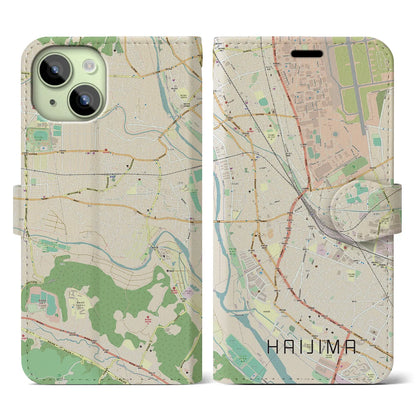 【拝島（東京都）】地図柄iPhoneケース（手帳タイプ）ナチュラル・iPhone 15 用