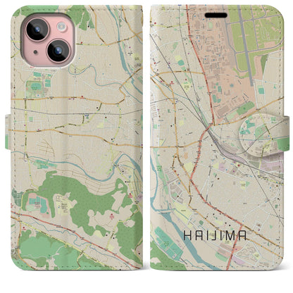【拝島（東京都）】地図柄iPhoneケース（手帳タイプ）ナチュラル・iPhone 15 Plus 用