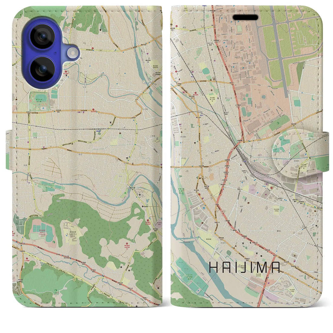 【拝島(東京都)】地図柄iPhoneケース(手帳タイプ)ナチュラル・iPhone 16 Pro Max 用