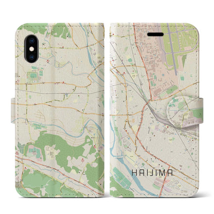 【拝島（東京都）】地図柄iPhoneケース（手帳タイプ）ナチュラル・iPhone XS / X 用