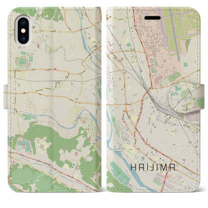 【拝島（東京都）】地図柄iPhoneケース（手帳タイプ）ナチュラル・iPhone XS Max 用