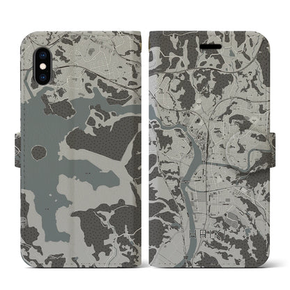 【早岐（長崎県）】地図柄iPhoneケース（手帳タイプ）モノトーン・iPhone XS / X 用