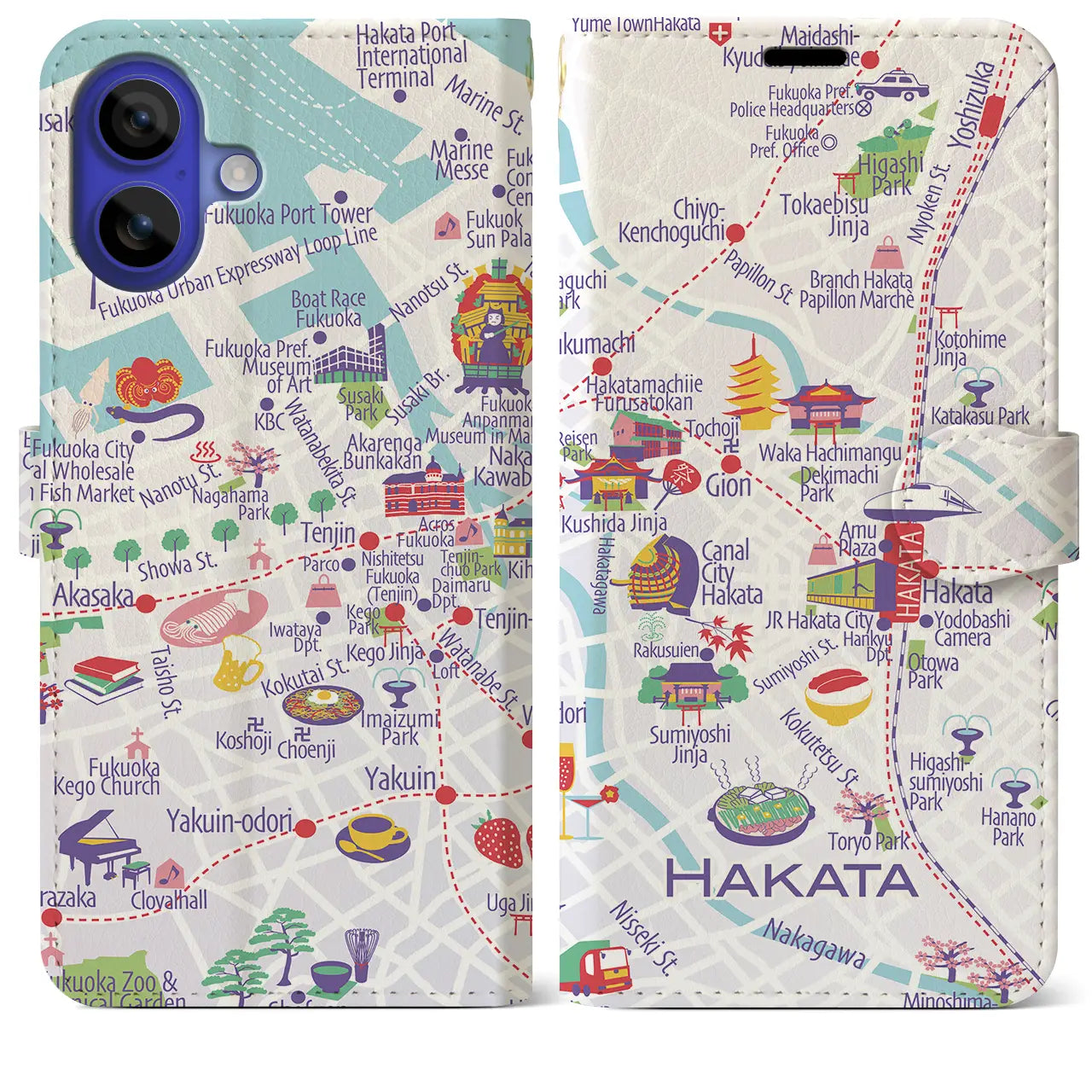 【博多】イラストマップiPhoneケース（手帳タイプ）