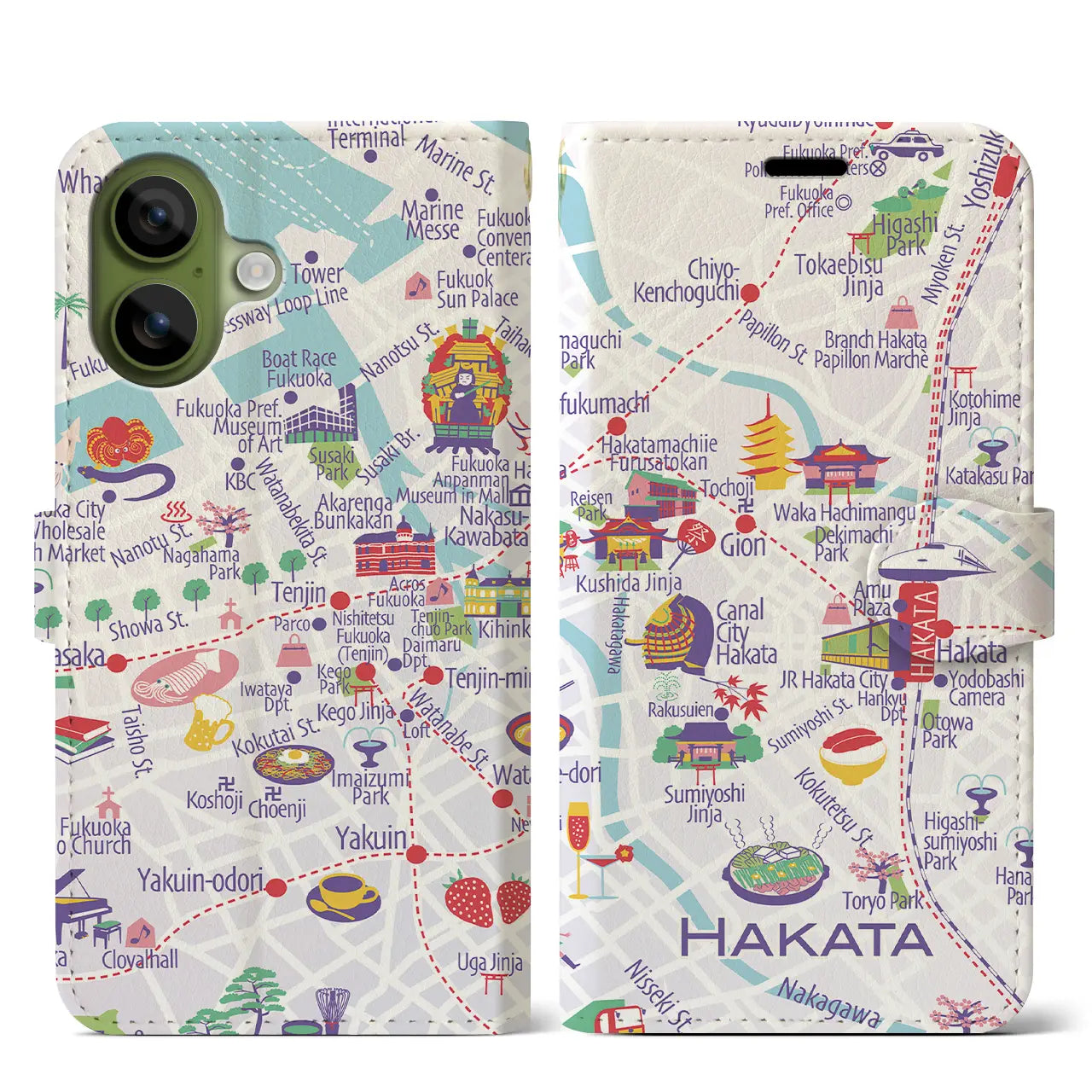 【博多】イラストマップiPhoneケース（手帳タイプ）