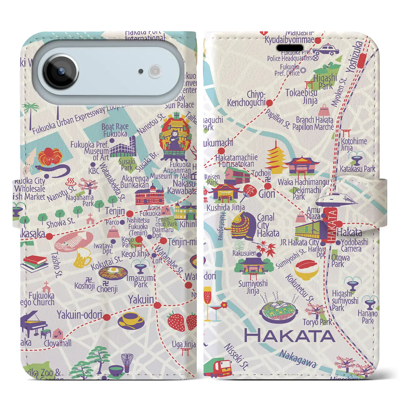 【博多】イラストマップiPhoneケース（手帳タイプ）