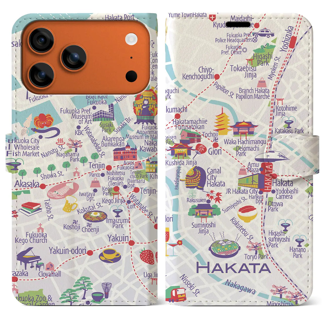 【博多】イラストマップiPhoneケース（手帳タイプ）