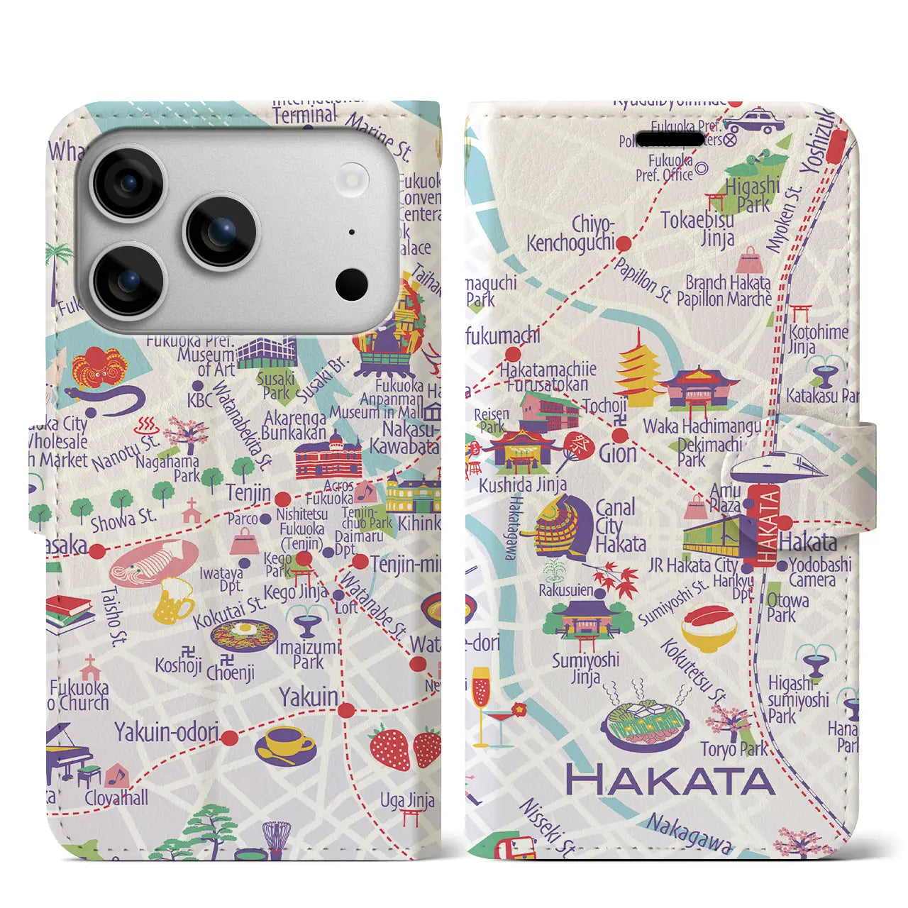 【博多】イラストマップiPhoneケース（手帳タイプ）