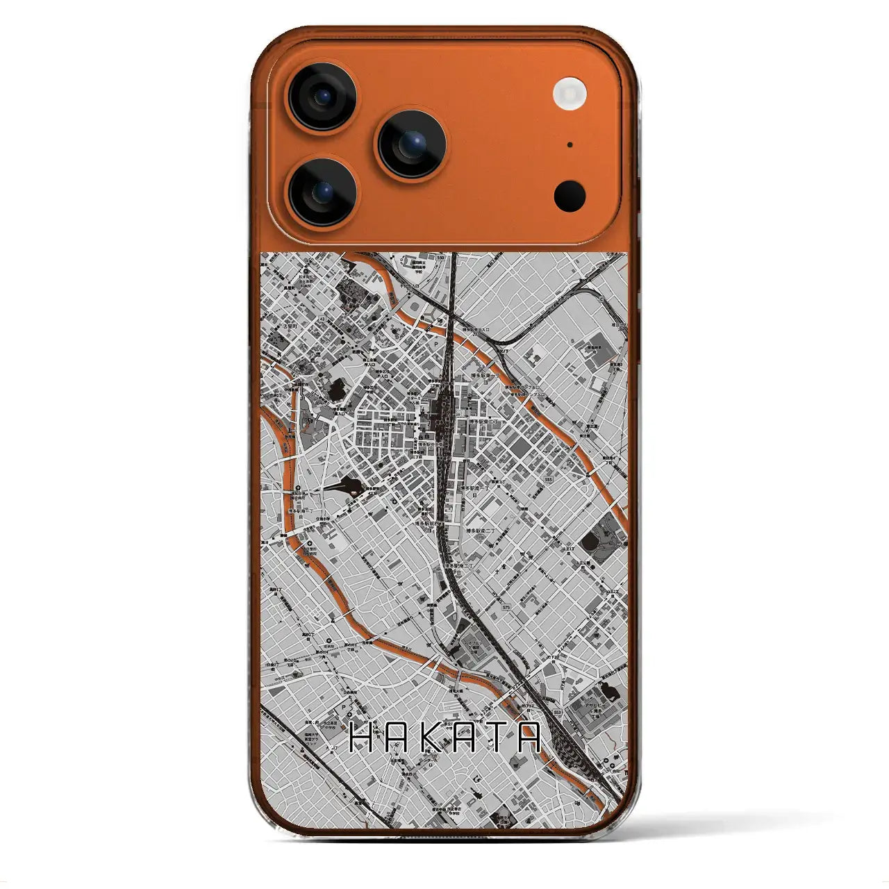 【博多2（福岡県）】地図柄iPhoneケース（クリアタイプ）モノトーン・iPhone 17 Pro Max 用