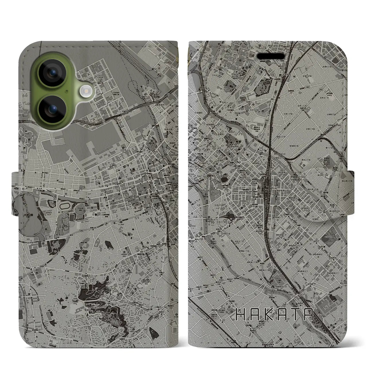 【博多2（福岡県）】地図柄iPhoneケース（手帳タイプ）