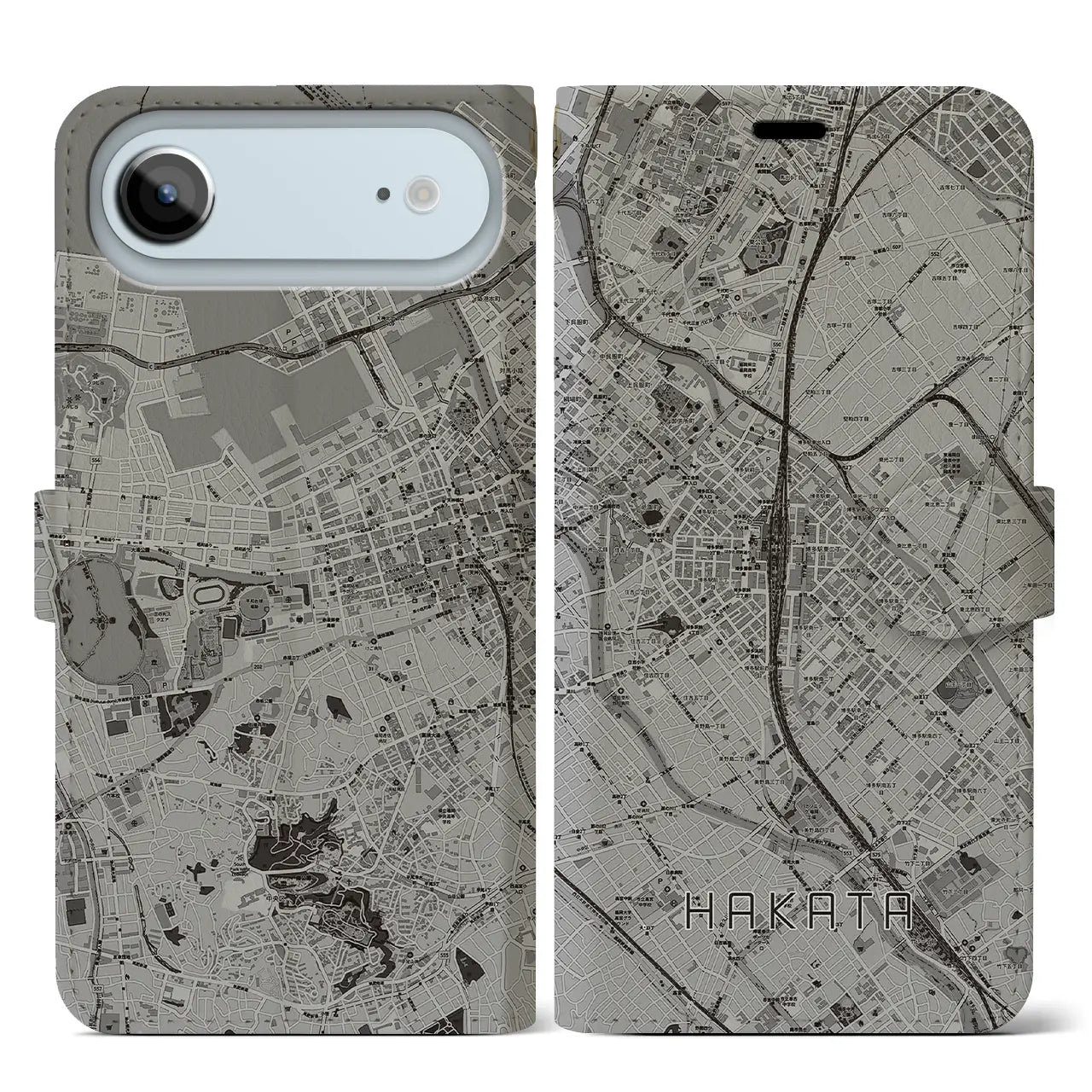 【博多2（福岡県）】地図柄iPhoneケース（手帳タイプ）