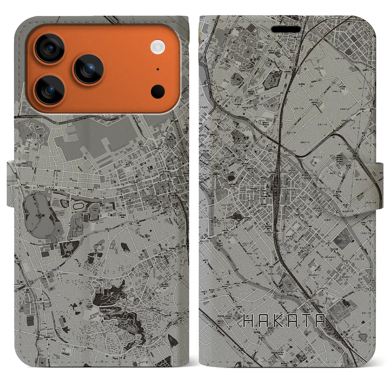 【博多2（福岡県）】地図柄iPhoneケース（手帳タイプ）