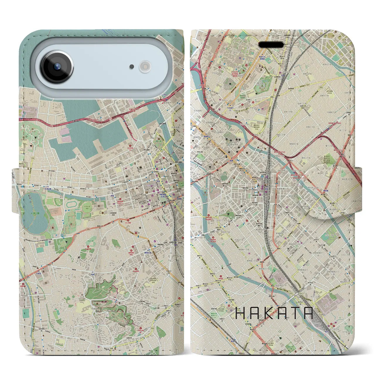 【博多2（福岡県）】地図柄iPhoneケース（手帳タイプ）