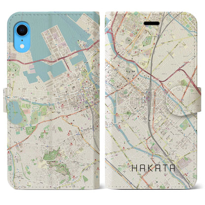 【博多2（福岡県）】地図柄iPhoneケース（手帳タイプ）ナチュラル・iPhone XR 用