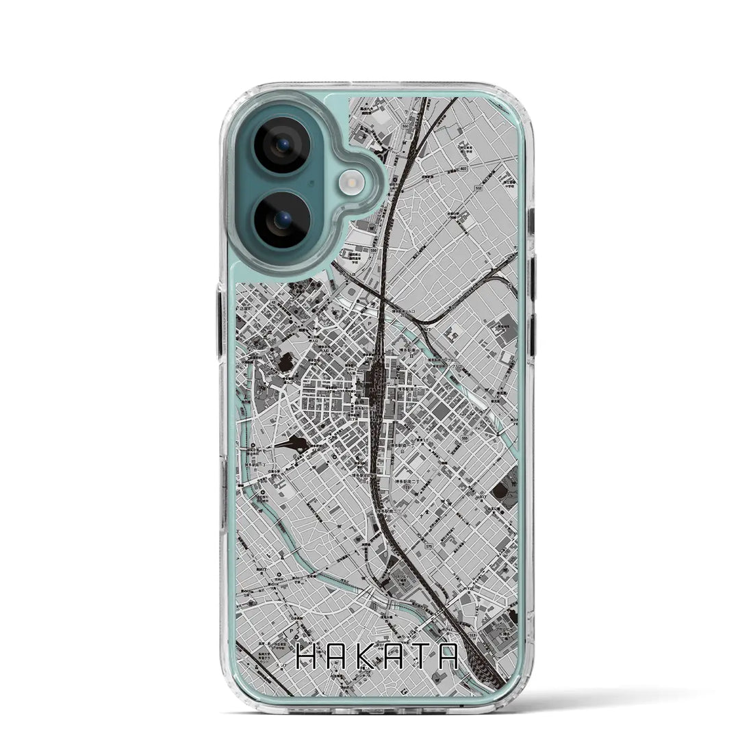 【博多2（福岡県）】地図柄iPhoneケース（MagSafeタイプ）モノトーン・iPhone 16 Pro 用