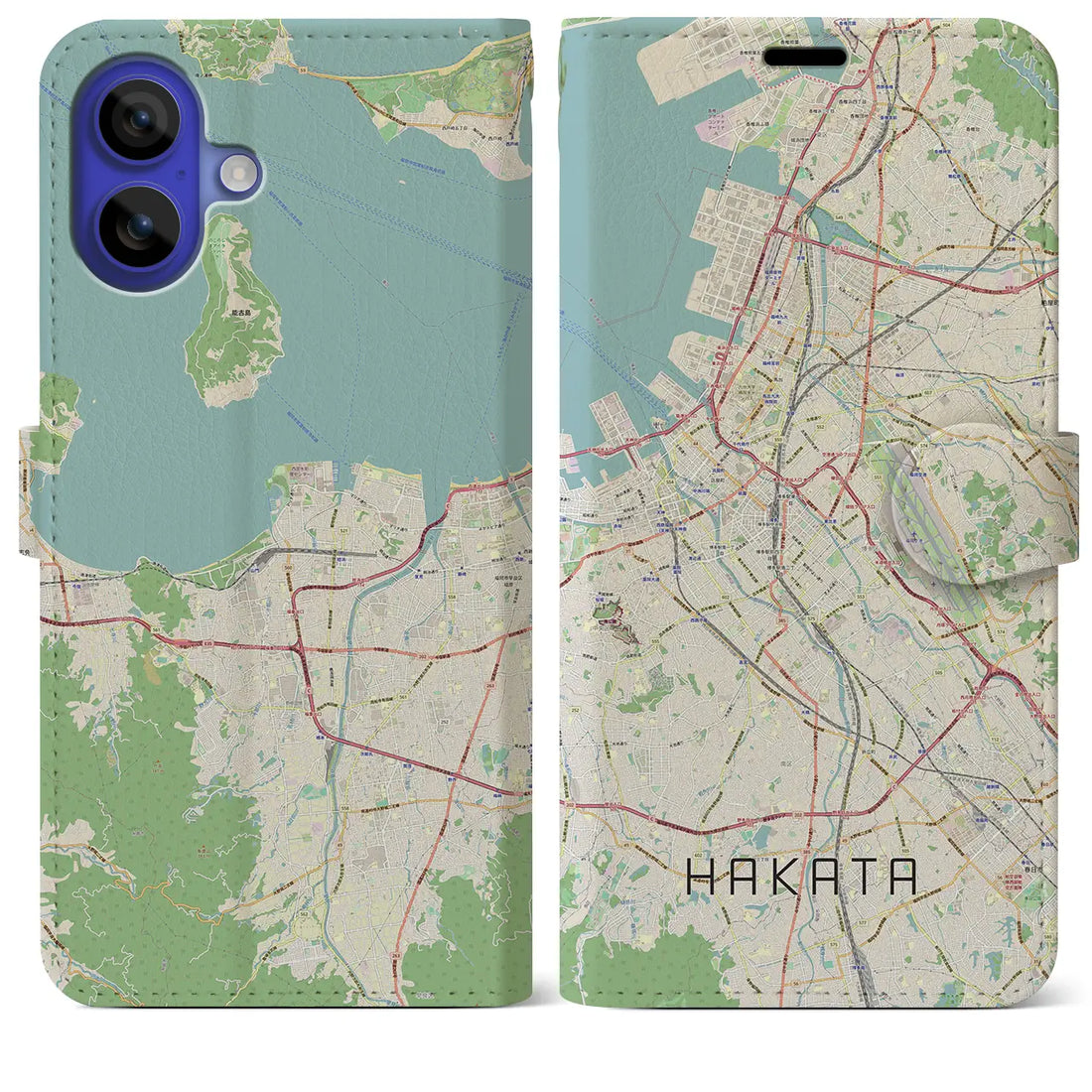 【博多(福岡県)】地図柄iPhoneケース(手帳タイプ)ナチュラル・iPhone 16 Pro Max 用