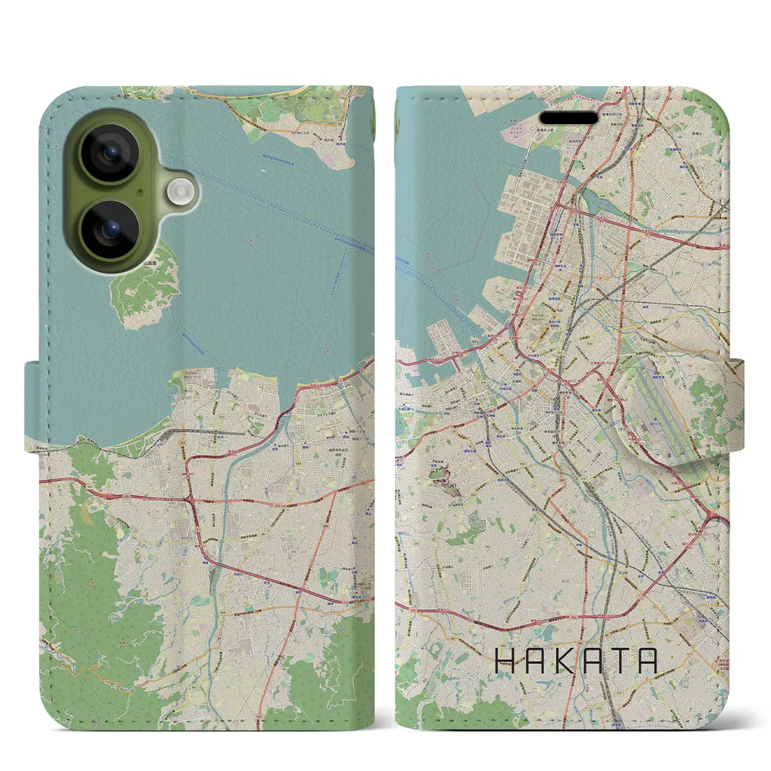 【博多（福岡県）】地図柄iPhoneケース（手帳タイプ）ナチュラル・iPhone 17 Pro Max 用