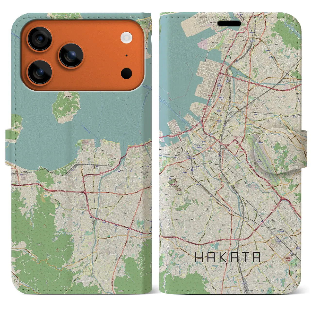 【博多（福岡県）】地図柄iPhoneケース（手帳タイプ）