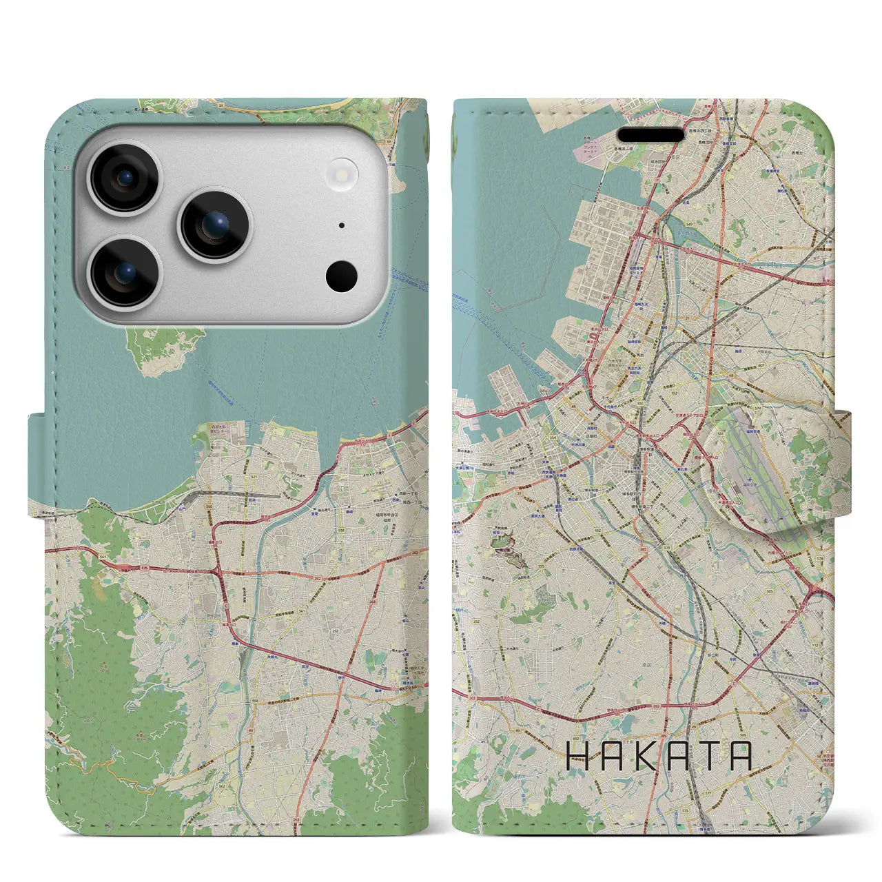 【博多（福岡県）】地図柄iPhoneケース（手帳タイプ）