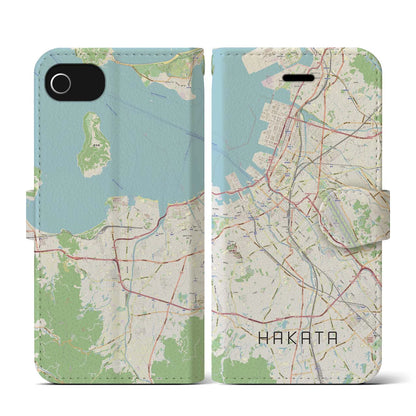 【博多（福岡県）】地図柄iPhoneケース（手帳タイプ）ナチュラル・iPhone SE（第3 / 第2世代） / 8 / 7 / 6s / 6 用