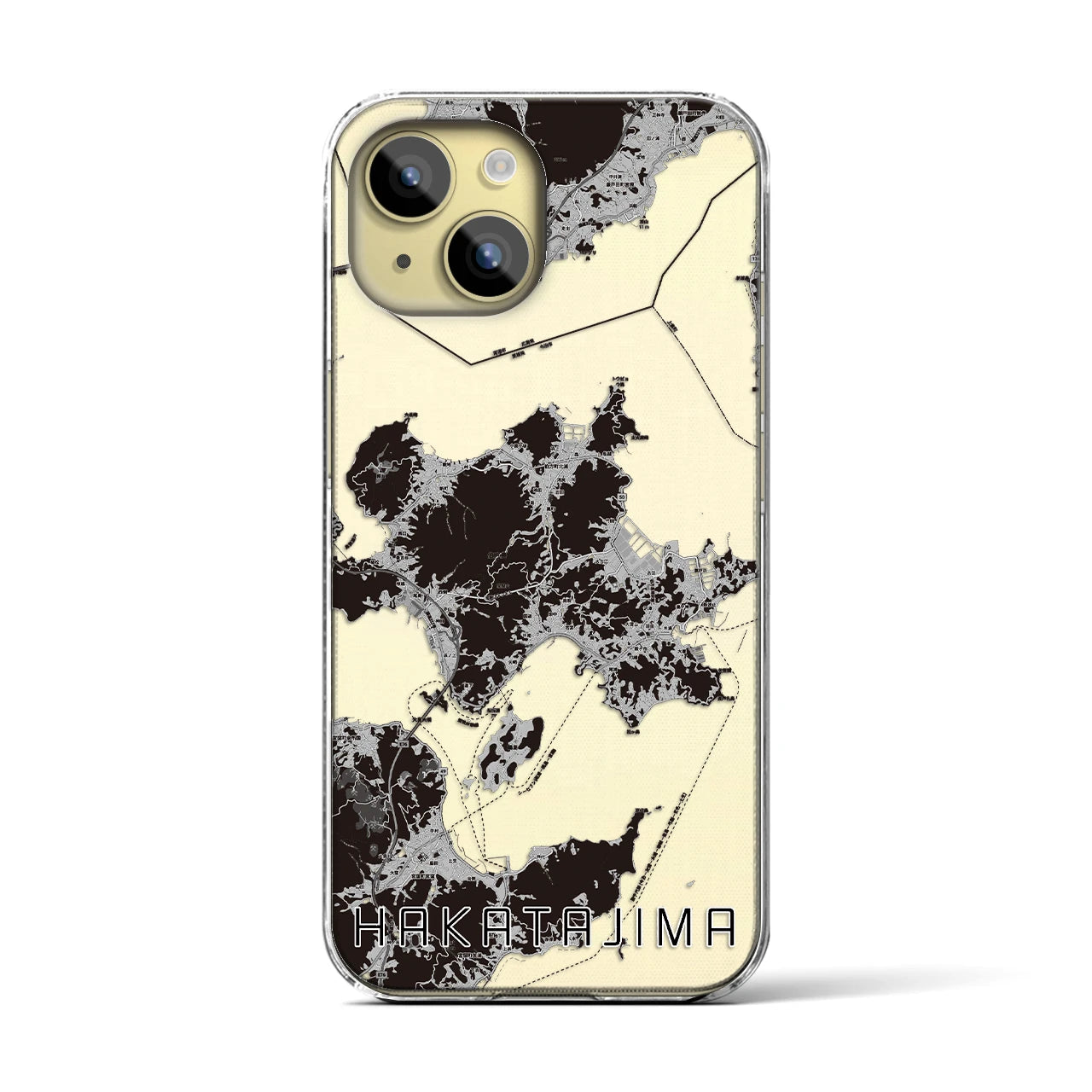 【伯方島（愛媛県）】地図柄iPhoneケース（クリアタイプ）モノトーン・iPhone 15 用