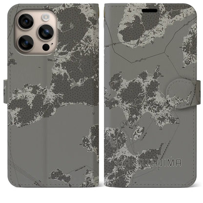 【伯方島（愛媛県）】地図柄iPhoneケース（手帳タイプ）モノトーン・iPhone 16 Plus 用